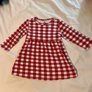 Red and White Checkered Long Sleeve Dress